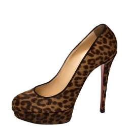 Pre Owned Christian Louboutin Brown Leopard Print Calf Hair Bianca 140 Pumps Size 41