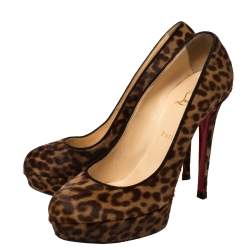 Pre Owned Christian Louboutin Brown Leopard Print Calf Hair Bianca 140 Pumps Size 41