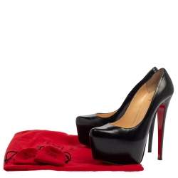 Pre Owned Christian Louboutin Black Leather Daffodile Platform Pumps Size 38.5