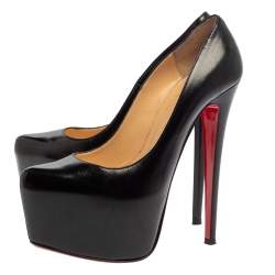 Pre Owned Christian Louboutin Black Leather Daffodile Platform Pumps Size 38.5