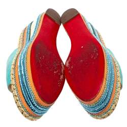 Pre Owned Christian Louboutin Multicolor Leather And Woven Espadrille Platform Slides Size 39