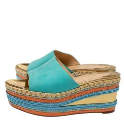 Pre Owned Christian Louboutin Multicolor Leather And Woven Espadrille Platform Slides Size 39