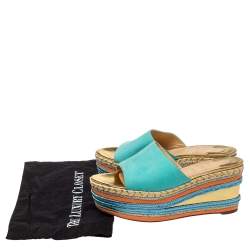 Pre Owned Christian Louboutin Multicolor Leather And Woven Espadrille Platform Slides Size 39