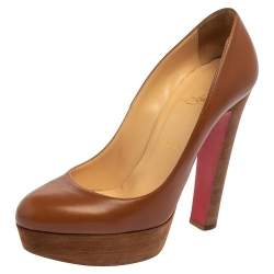 Pre Owned Christian Louboutin Brown Leather Grapi Block Heel Pumps Size 38.5