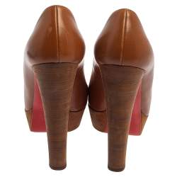 Pre Owned Christian Louboutin Brown Leather Grapi Block Heel Pumps Size 38.5