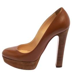 Pre Owned Christian Louboutin Brown Leather Grapi Block Heel Pumps Size 38.5