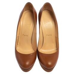 Pre Owned Christian Louboutin Brown Leather Grapi Block Heel Pumps Size 38.5