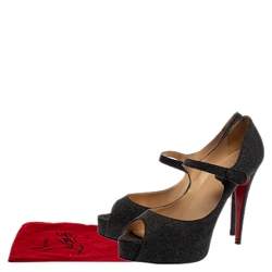Pre Owned Christian Louboutin Grey Wool Mary Jane Peep-Toe Pumps Size 41