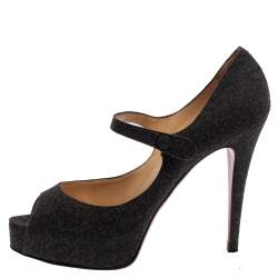Pre Owned Christian Louboutin Grey Wool Mary Jane Peep-Toe Pumps Size 41