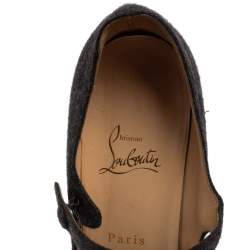 Pre Owned Christian Louboutin Grey Wool Mary Jane Peep-Toe Pumps Size 41