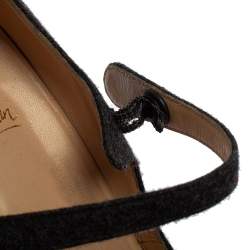 Pre Owned Christian Louboutin Grey Wool Mary Jane Peep-Toe Pumps Size 41
