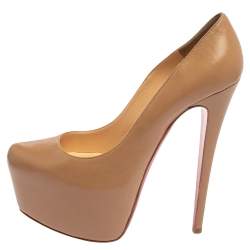 Pre Owned Christian Louboutin Beige Leather Daffodile Platform Pumps Size 38.5