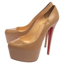 Pre Owned Christian Louboutin Beige Leather Daffodile Platform Pumps Size 38.5