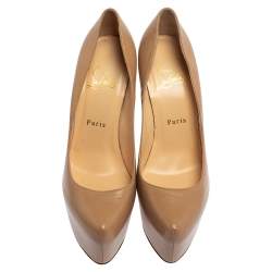 Pre Owned Christian Louboutin Beige Leather Daffodile Platform Pumps Size 38.5