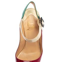 Pre Owned Christian Louboutin Multicolor Patent Leather Peep Toe Platform Slingback Sandals Size 36.5