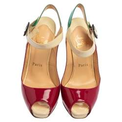 Pre Owned Christian Louboutin Multicolor Patent Leather Peep Toe Platform Slingback Sandals Size 36.5