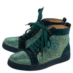 Christian Louboutin Blue Suede Louis Strass High Top Sneakers Size 37