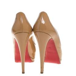 Pre Owned Christian Louboutin Beige Patent Leather Very Prive  Pumps Size 39.5