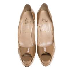 Pre Owned Christian Louboutin Beige Patent Leather Very Prive  Pumps Size 39.5