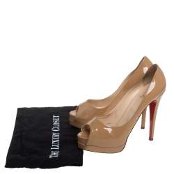 Pre Owned Christian Louboutin Beige Patent Leather Very Prive  Pumps Size 39.5