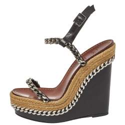 Christian Louboutin Black Leather Macarena Slingback Espadrilles Size 37