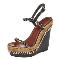 Christian Louboutin Black Leather Macarena Slingback Espadrilles Size 37