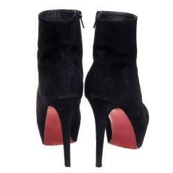 مملوكة مسبقًا بوت للكاحل كريستيان لوبوتان بيانكا سويدي أسود نعل سميك بحزام للكاحل مقاس 36.5