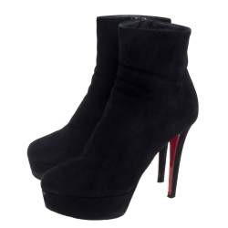 مملوكة مسبقًا بوت للكاحل كريس تيان لوبوتان بيانكا سويدي أسود نعل سميك بحزام للكاحل مقاس 36.5