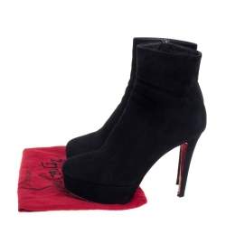 مملوكة مسبقًا بوت للكاحل كريستيان لوبوتان بيانكا سويدي أسود نعل سميك بحزام للكاحل مقاس 36.5