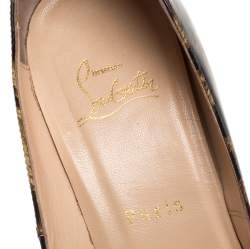 Pre Owned Christian Louboutin Brown/Beige Leopard Print Patent Leather New Very Prive Spikes Platform Pumps Size 39.5
