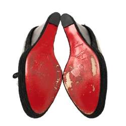 Pre Owned Christian Louboutin White/Black Canvas Deroba Wedge Peep Toe Pumps Size 37