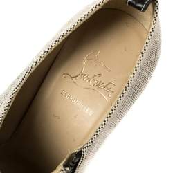 Pre Owned Christian Louboutin White/Black Canvas Deroba Wedge Peep Toe Pumps Size 37