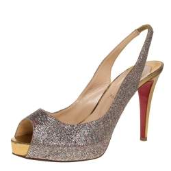 Christian Louboutin Silver Glitter Leather Private Number  Sandals Size 40