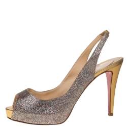 Pre Owned Christian Louboutin Silver Glitter Leather Private Number  Sandals Size 40