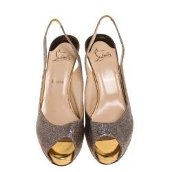 Pre Owned Christian Louboutin Silver Glitter Leather Private Number  Sandals Size 40