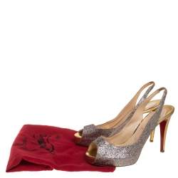Pre Owned Christian Louboutin Silver Glitter Leather Private Number  Sandals Size 40