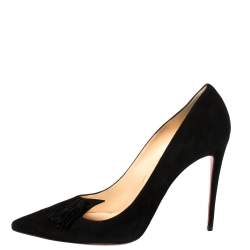Pre Owned Christian Louboutin Black Suede Tassel Embellished Gwalior Pumps Size 40.5