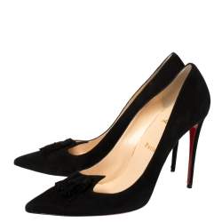Pre Owned Christian Louboutin Black Suede Tassel Embellished Gwalior Pumps Size 40.5