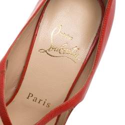 Pre Owned Christian Louboutin Orange Leather Mademoi Criss Cross Peep Toe Pumps Size 36.5