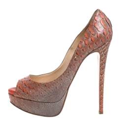 Christian Louboutin Orange/Grey Python Lady Peep Pumps Size 38