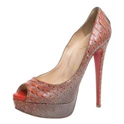 Christian Louboutin Orange/Grey Python Lady Peep Pumps Size 38