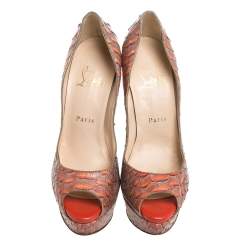 Christian Louboutin Orange/Grey Python Lady Peep Pumps Size 38