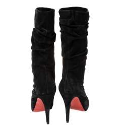 Christian Louboutin Black Pleated Suede Prios Mid Calf Boots Size 36