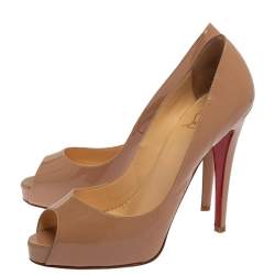 Pre Owned Christian Louboutin Beige Patent Leather Very Prive Pumps Size 40.5