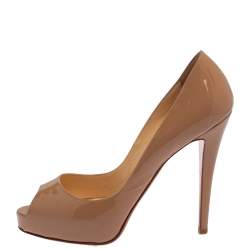 Pre Owned Christian Louboutin Beige Patent Leather Very Prive Pumps Size 40.5