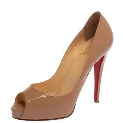 Pre Owned Christian Louboutin Beige Patent Leather Very Prive Pumps Size 40.5