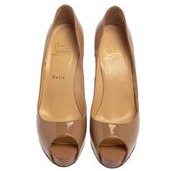 Pre Owned Christian Louboutin Beige Patent Leather Very Prive Pumps Size 40.5