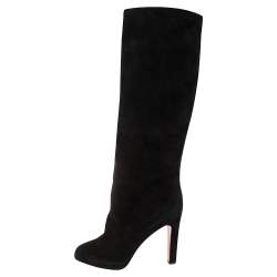 Pre Owned Christian Louboutin Black Suede Dorfifa Knee Length Platform Boots Size 40.5