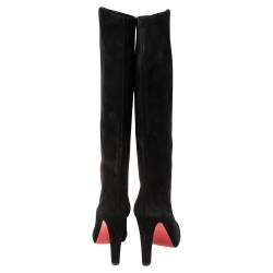 Pre Owned Christian Louboutin Black Suede Dorfifa Knee Length Platform Boots Size 40.5