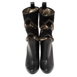 Pre Owned حذاء بوت كريستيان لوبوتان منتصف الساق رومي سويدي وجلد أسود/ برونزي ميتاليك مقاس 40 